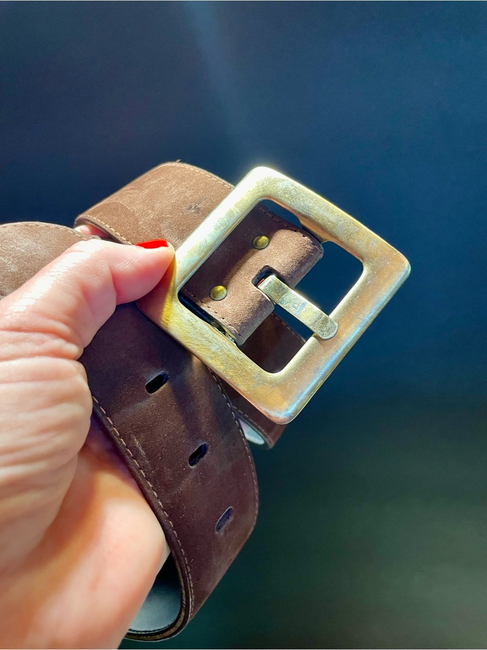 Brown Suede Leather Belt with Brass Buckle